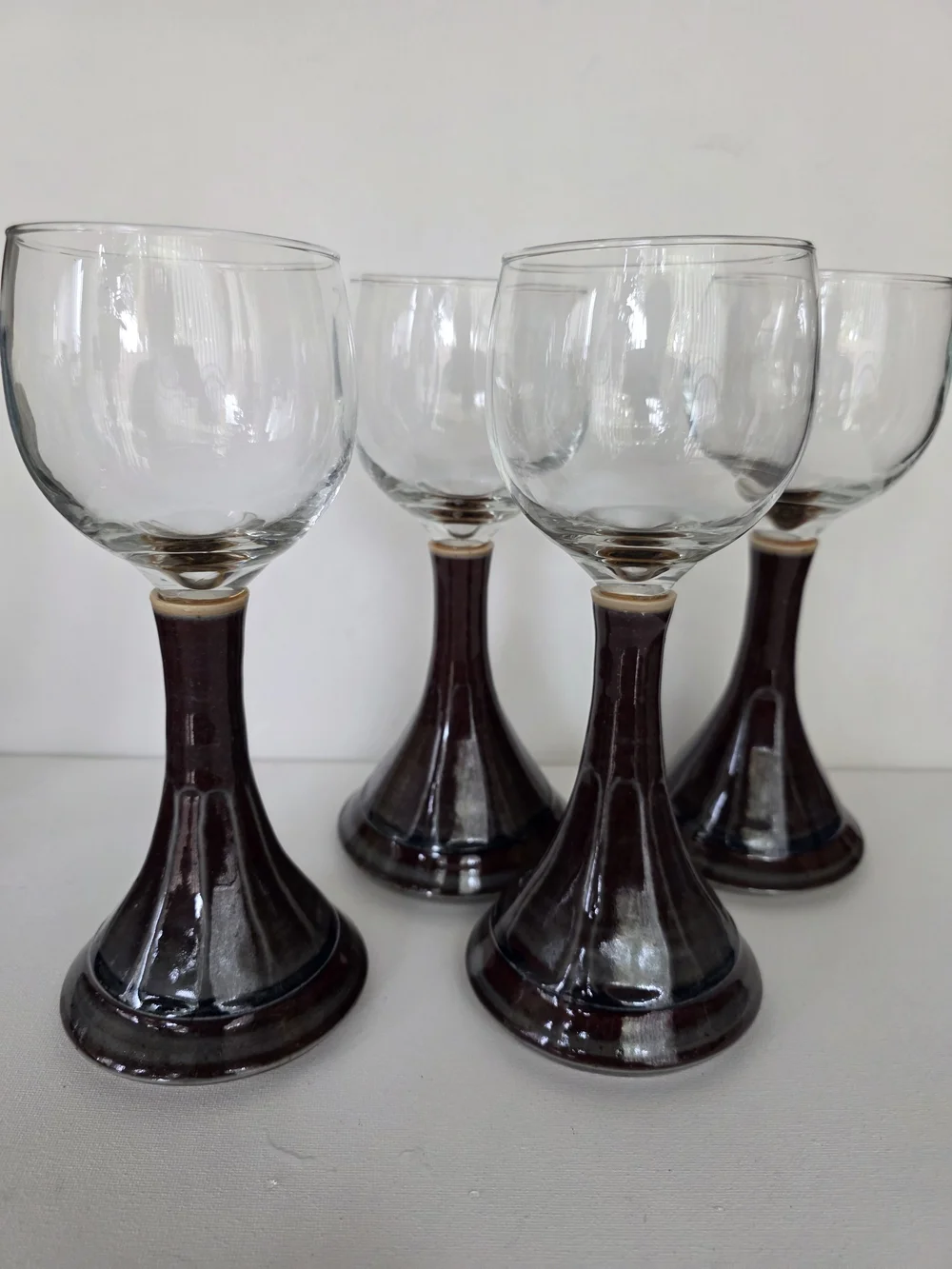 Hyacinth House Elegant Brown-Stem Wine Glasses - Set of 4